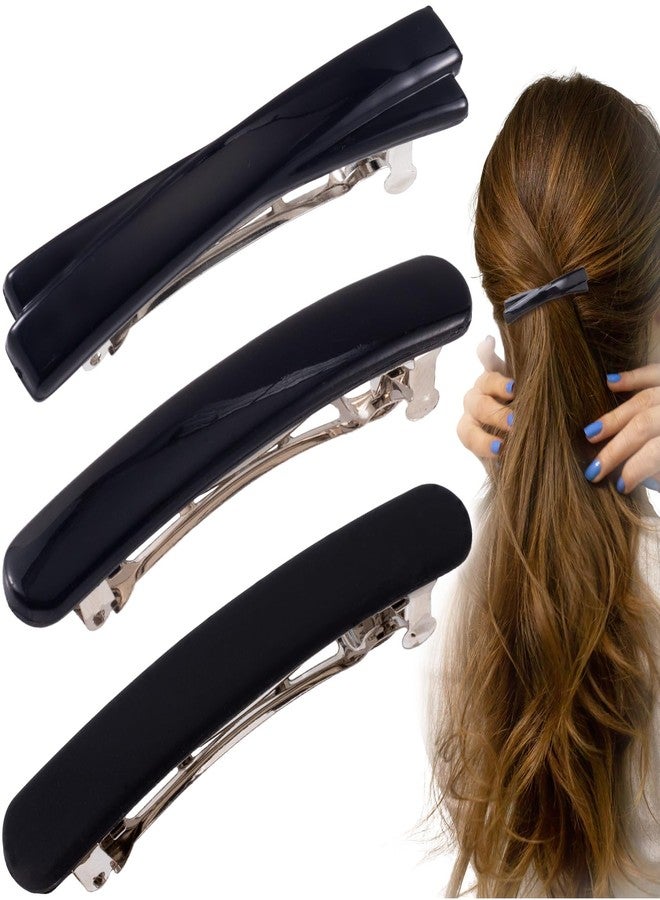 STSTR 3PCS French Barrette Clips for Women, Small Tortoise Shell Hair Clip, Curved Glossy/Frosted Thin Hair Flat Hairstylist Accessories for Women - Black, Crossed/Oval Style - Image 1